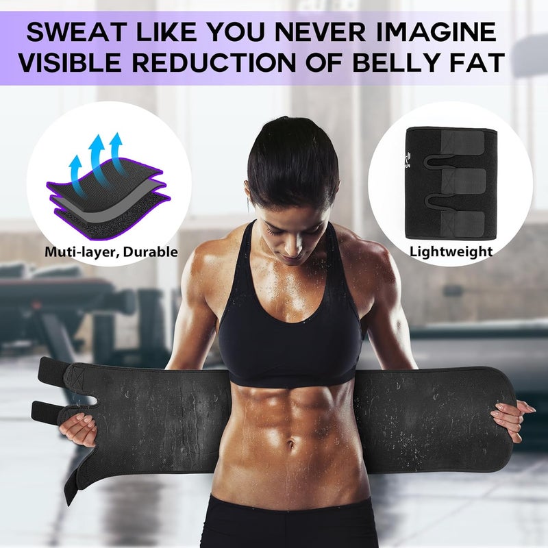 VIMUSFUN Waist Trimmer for Women Belly Fat, Sweat Waist Trainer Stomach Wraps for Weight Loss, Exercise Sweat Bands, Sauna Belts Black - Image 3